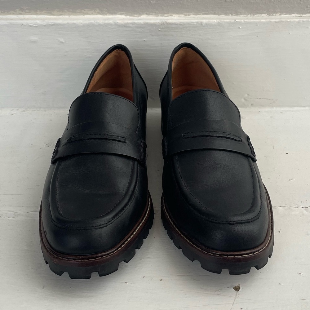 Madewell Black Leather Lugsole Penny Loafers